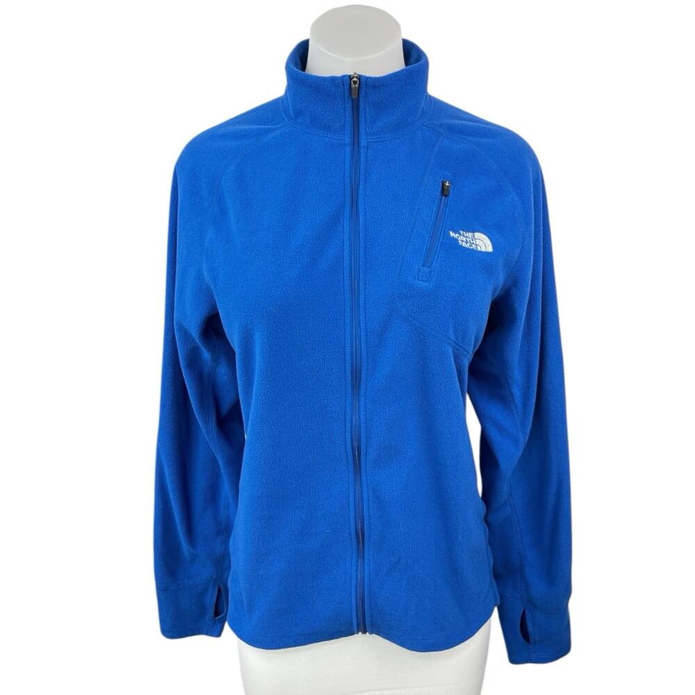 The North Face Women's Blue Fleece Zip Up High Neck Thumbholes Bomber Jacket S